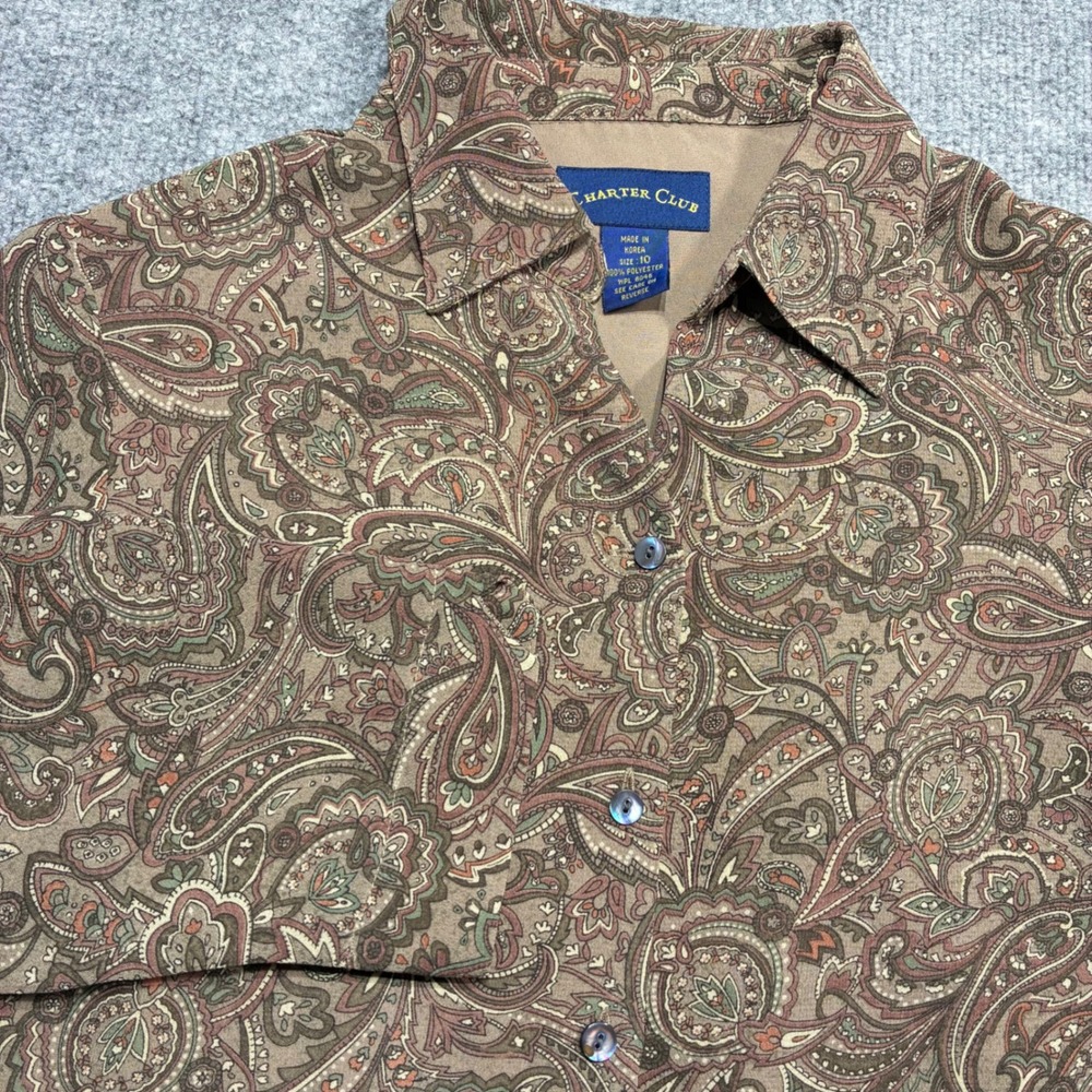 Charter Club Women Brown Paisley Print Button Down Long Sleeve Shirt Size 10